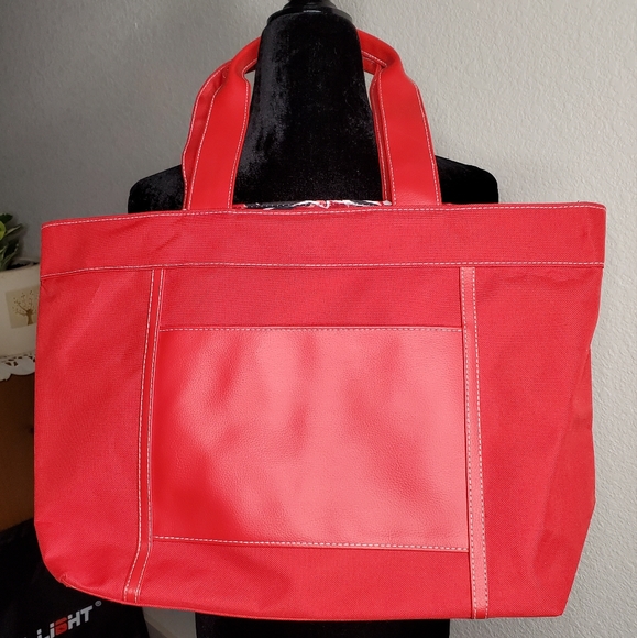Bags Red Tote With Color Splashing Interior Nwot Poshmark